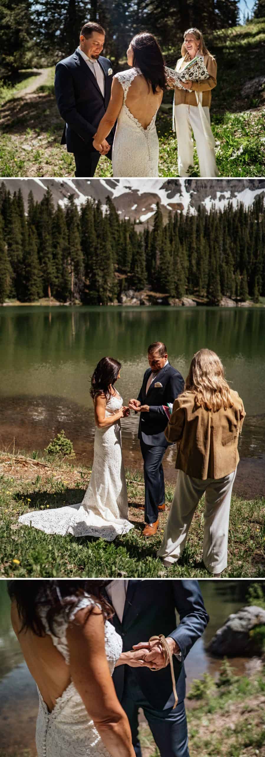 couple eloping next to a lake in Telluride, Colorado