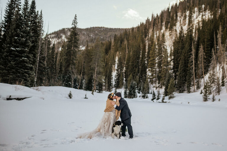 Catherine and Shea’s Winter Colorado Elopement with Their Dog Luna